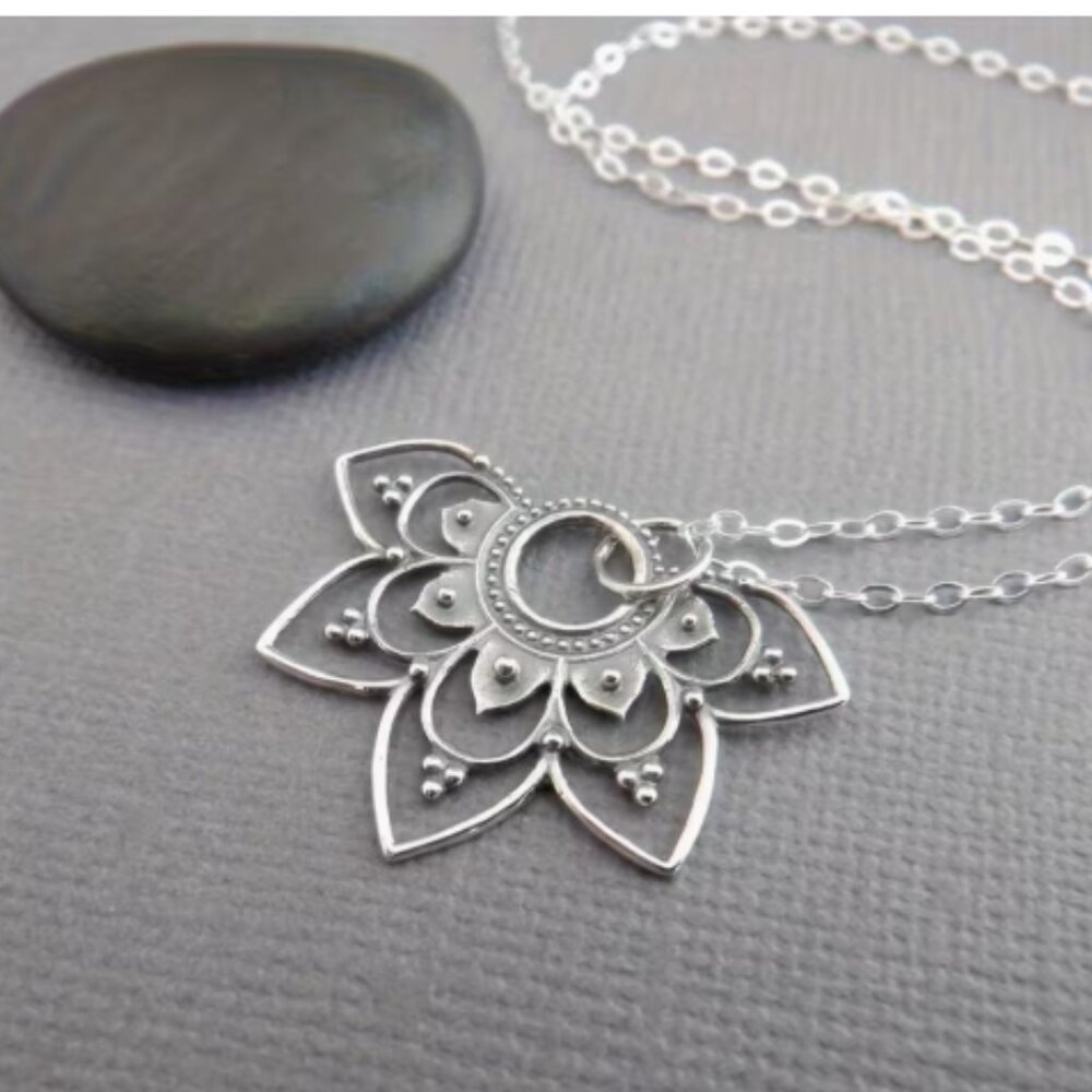 Elegant Lotus Necklace in Silvertone with 20" Chain - NWT